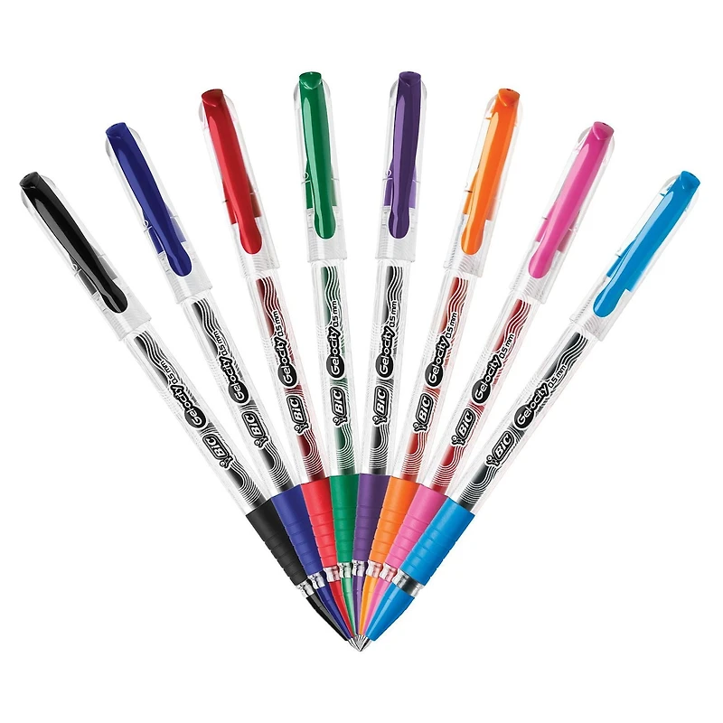 Stylo gel BIC Gel-ocity Stic, à pointe fine (0,5 mm), couleurs assorties, nombre de 8, encre à séchage rapide, écriture précise Lot de 8