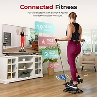 Machine stepper 2-en-1 Sunny Health & Fitness Total Body Smart, Entraînement du corps entier, Hydraulique ajustable, Moniteur LCD, Bandes de résistance, Pédales antidérapantes avec l'application optio