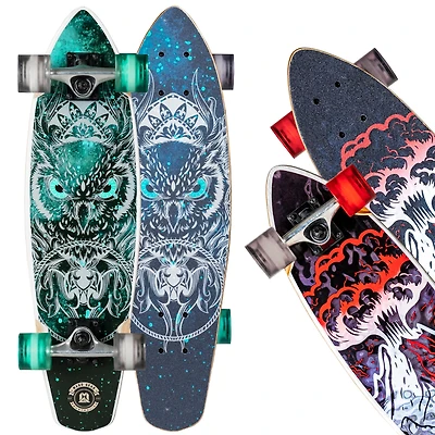 Madd Gear 28" Cruiser Skateboard for Kids, Teens & Adults – 8-Ply Maple Deck, 62 mm Wheels, 5" Aluminum Trucks – Assorted Designs Noche or Magma