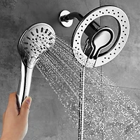 The akuaplus® square thermostatic valve with 4-way diverter, 2 magnetic handshowers or simultaneously.  Hand shower 3 settings with Push-Buttom and a swiveling shower head.  Chrome finish