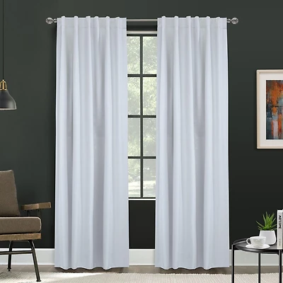 Loft Living Barry Total Blackout Textured Dual Header(Back Tab/Rod Pocket) Single Curtain Panel 52" x 95" White