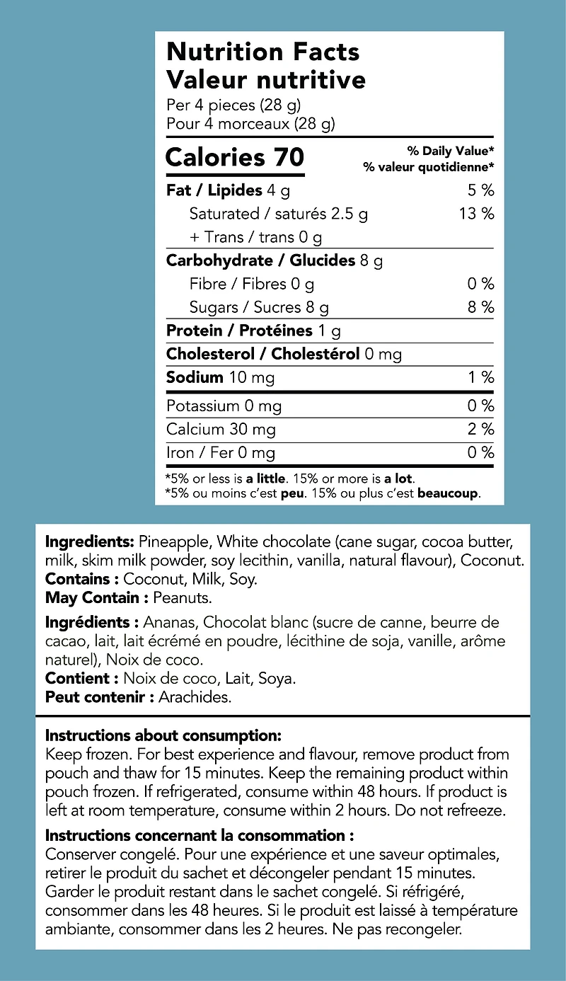 TruFru Pina Colada 6oz Nature's Pineapple Frozen Fresh in White Chocolate & Coconut