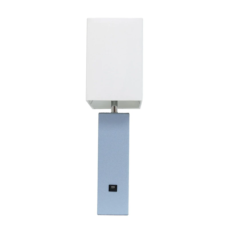 Lampe de table design moderne en cuir élégant avec abat-jour USB et tissu blanc