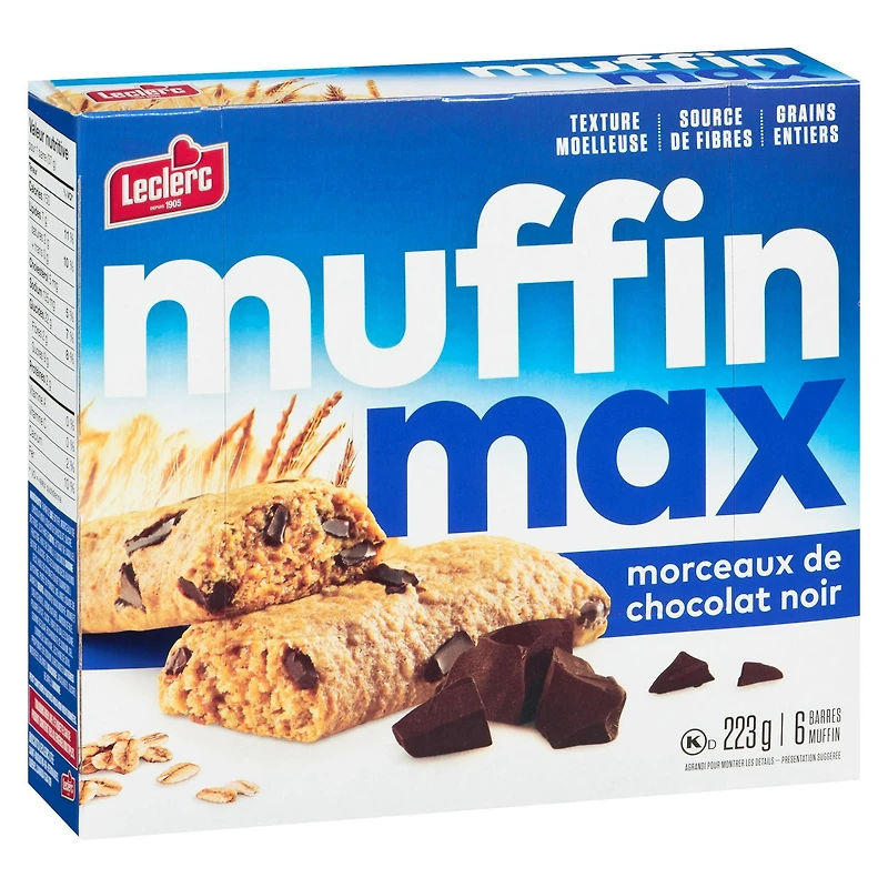 Barres muffin de chocolat noir Muffin Max en morceaux 223 g / 6 barres muffin