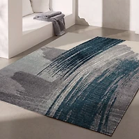 Tapis d'intérieur scandinave Rug Branch Nova 2' x 5' (taille exacte : 2'3" 5'), bleu et blanc, contemporain - Entrée, couloir, salle de bain cuisine