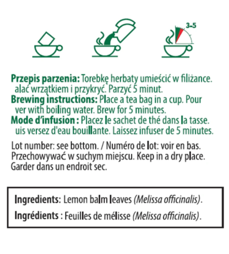 Biofix Lemon Balm Herbal Tea, Caffeine-Free, 20 Tea Bags, Lemon Balm tea, 20 bags