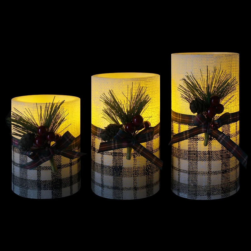 Hometrends Ensemble de bougies piliers à LED à motif écossais avec télécommande