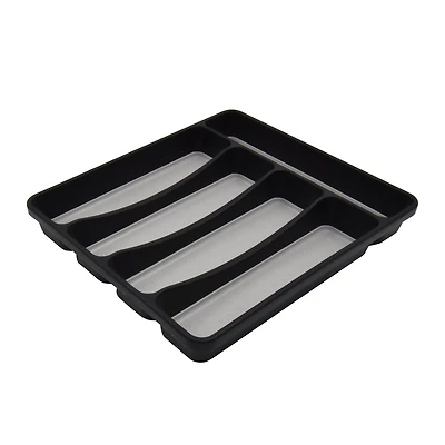 Mainstays Plastic Black 5 Compartment Non-Slip Drawer Cutlery Tray Large, 12.87" x 11.34", Kitchen Organizer, 1 piece