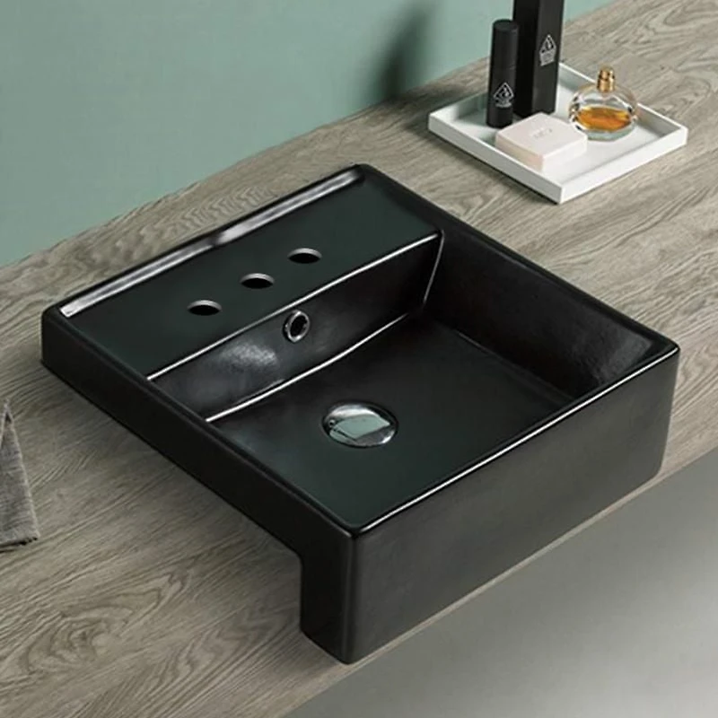 American Imaginations 16.14-in. W Semi-Recessed Black Bathroom Vessel Sink For 3H8-in. Center Drilling AI-28357