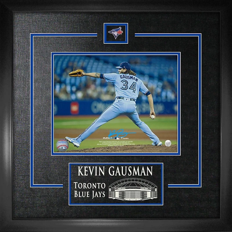 Kevin Gausman Photo Encadrée 8x10 Signée Toronto Blue Jays Light Blue Wind Up Vue arrière