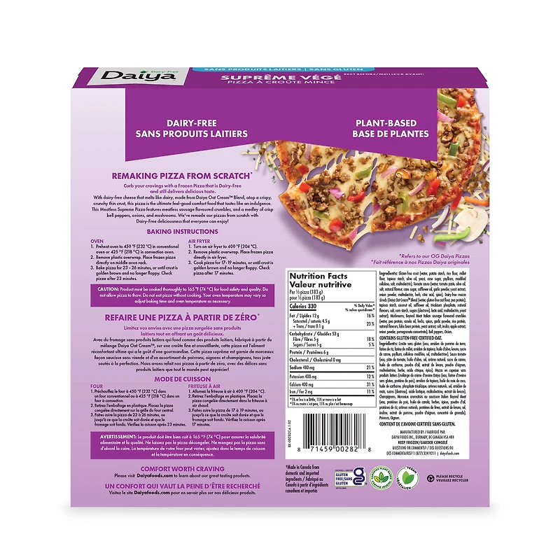 Daiya pizza suprême sans produits laitiers et sans gluten, végétalien (surgelée) 550 g