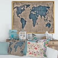 Designart Ancient Map of The World I FLOAT FRAME WALL ART