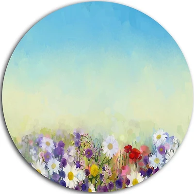 Design Art Soft Flowers in Spring Background' Ultra Glossy Floral Metal Circle Wall Art