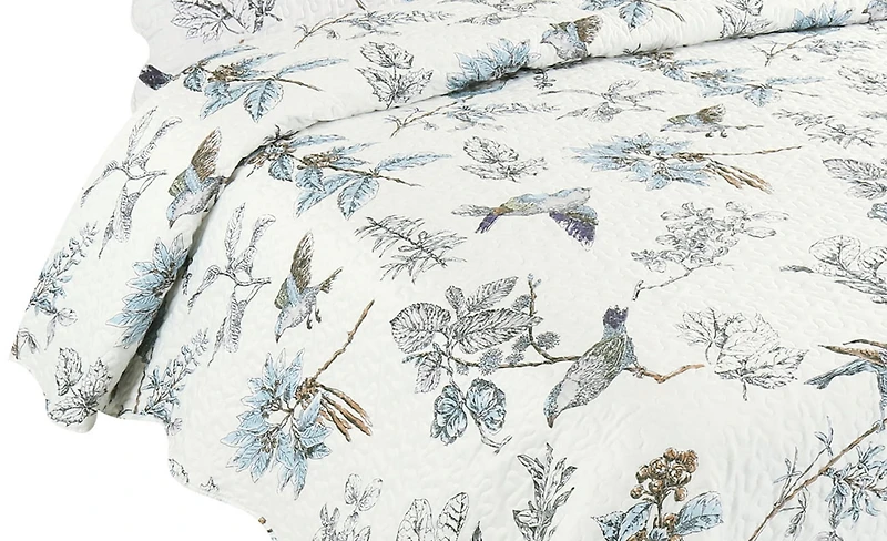 Marina Decoration Rich Printed Stitching Coverlet Bedspread Ultra Soft Summer Bedding Quilt Set with Quilted Sham, Modern Bird and Leaves Pattern