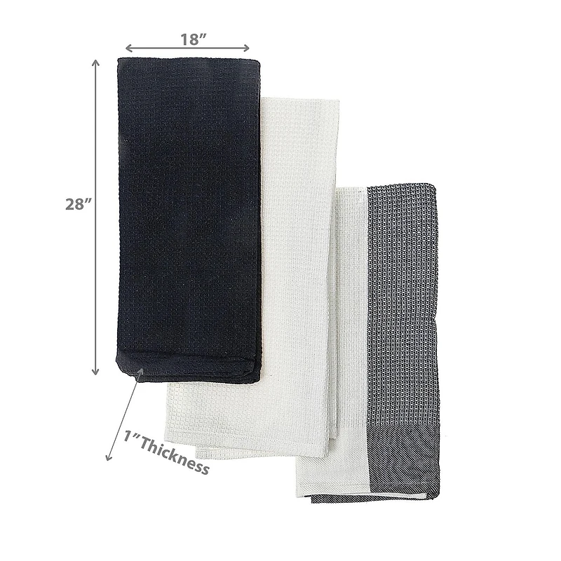 Ensemble De Serviettes De Cuisine De 3 Pcs Blocs Imprimé Waffle Noir