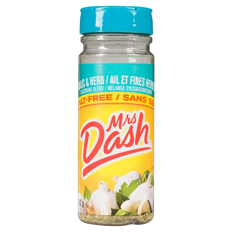 Mélange D'Assaisonnement Mrs. Dash Sans Sel À L'Ail Et Fines Herbes. Plus de 20 épices mélangées. Mélange D'Assaisonnement Mrs. Dash