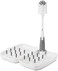OXO Tot - On-the-Go Drying Rack with Bottle Brush - All-in-One Portable Solution for Cleaning and Drying Baby Bottles, Pump Parts and More - Grey