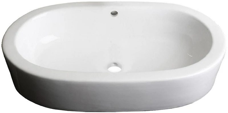 American Imaginations 25.25-in. W Semi-Recessed White Bathroom Vessel Sink Set For Deck Mount Drilling AI-30108