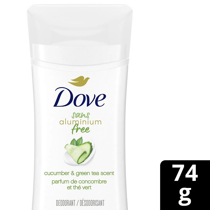 Dove sans aluminium Déodorant pour femmes, parfum concombre et thé vert avec 1/4 d'hydratants pour des aisselles douces et confortables 74g