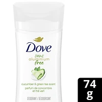 Dove sans aluminium Déodorant pour femmes, parfum concombre et thé vert avec 1/4 d'hydratants pour des aisselles douces et confortables 74g
