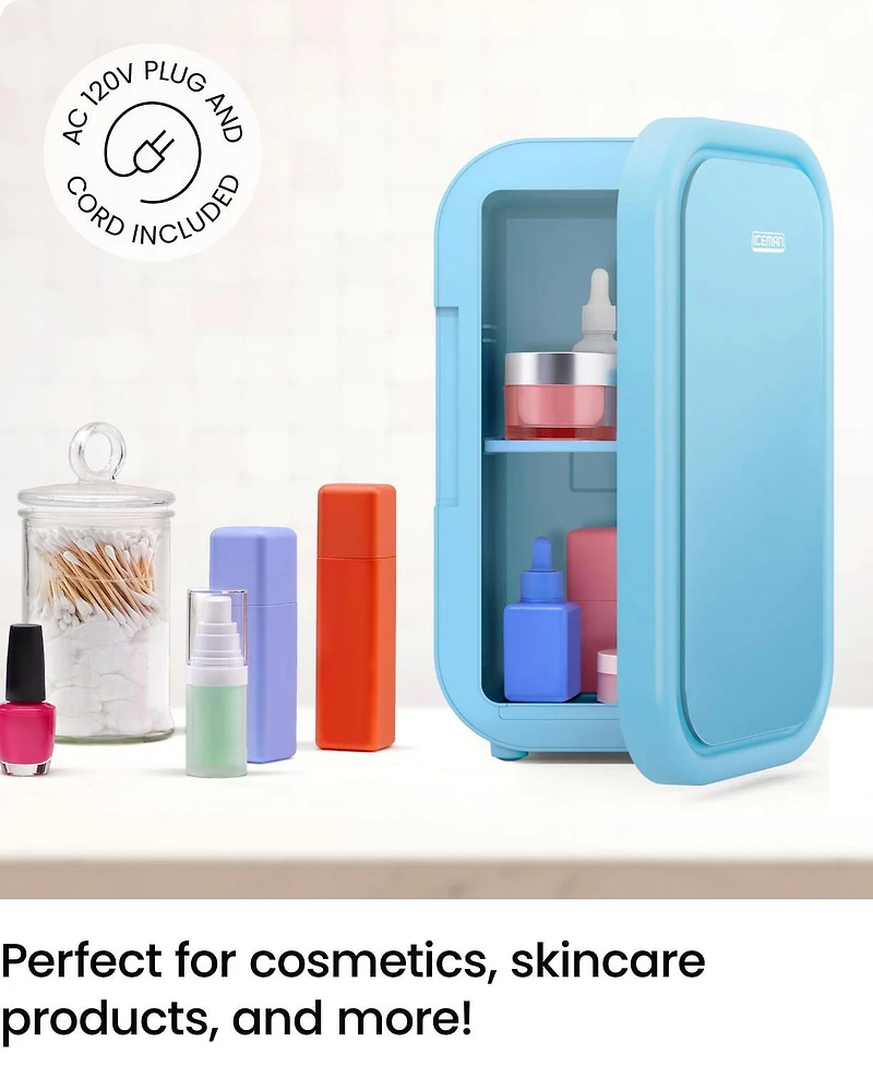 Mini-réfrigérateur portable ICEMAN avec 8 canettes de 355 ml (12 oz), refroidit et chauffe, prise pour voiture incluse - Bleu, Nouveau