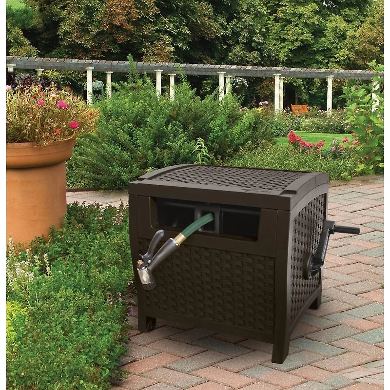 Enrouleur de tuyau manuel Suncast Slide Trak – Capacité de 175 pi, résine, couleur Java Suncast - Tuyau Slide Trak® Hideaway® de 175 pieds - Java