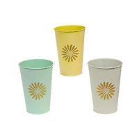 IH Casa Decor Embossed Daisy Metal Tall Round Planter Asstd - Set of 3