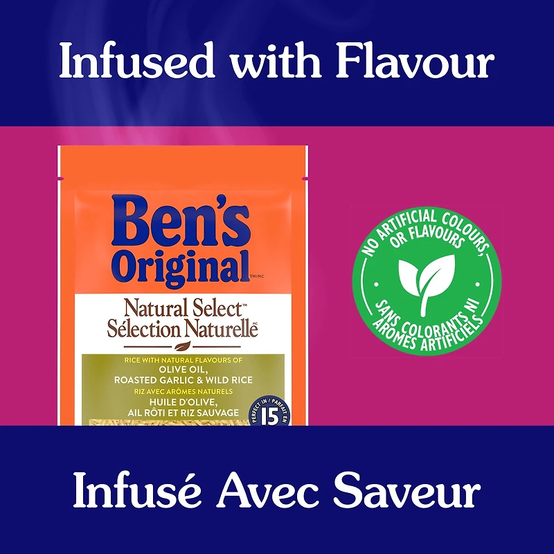 BEN'S ORIGINAL NATURAL SELECT Olive Oil, Garlic Flavour & Wild Rice, 365g pouch, Perfect Every Time™