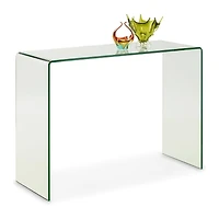 Heavenly Collection Console in Clear, Clear Glass Console, Un-tempered Glass Console, Bent Glass Console, Waterfall Console, Glass Console Table