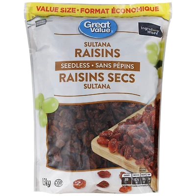 Great Value Seedless Sultana Raisins, 1.5 Kg