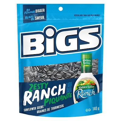 BiGS HIDDEN VALLEY Zesty Ranch Flavour Sunflower Seeds - High in Fibre - No Artificial Colours or Flavours
