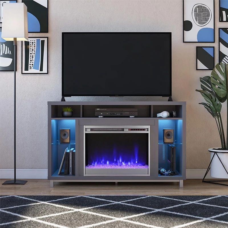 Lumina, meuble TV avec cheminée pour téléviseurs jusqu'à 48", gris graphite