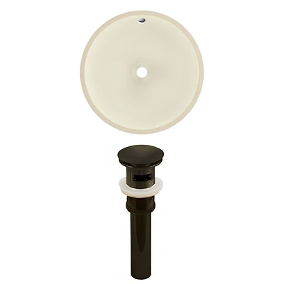 16-in. W Round Bathroom Undermount Sink Set In Biscuit - Oil Rubbed Bronze Hardware - Overflow Drain Incl. AI-24825