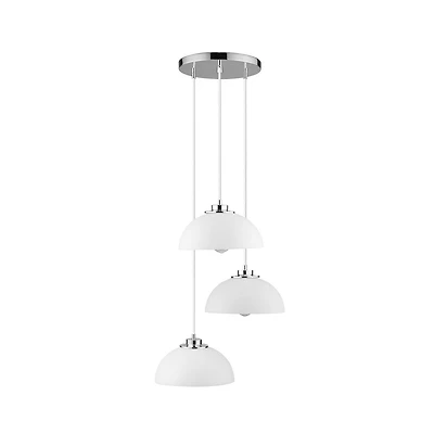 Pendentif suspendu en cascade en métal à 3 lumières de la collection Tribeca par Novogratz x Globe Electric, accents chromés, abat-jours blancs, 61094