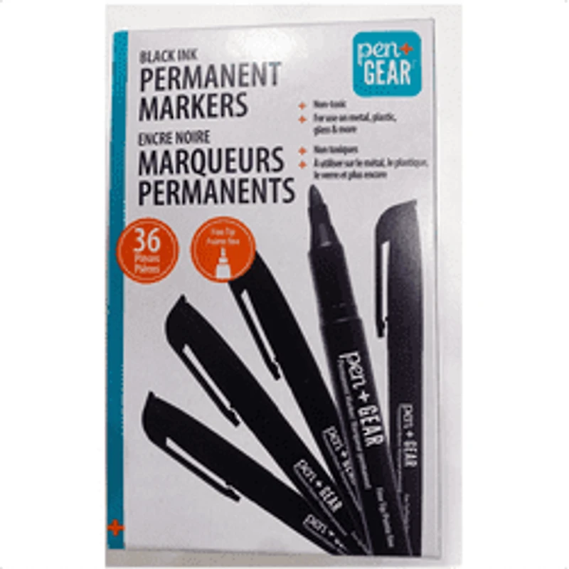 Pen+Gear Permanent Markers, Fine Tip, Black, 36 Count, Pen+Gear Permanent Markers, Fine Tip, Black, 36 Count