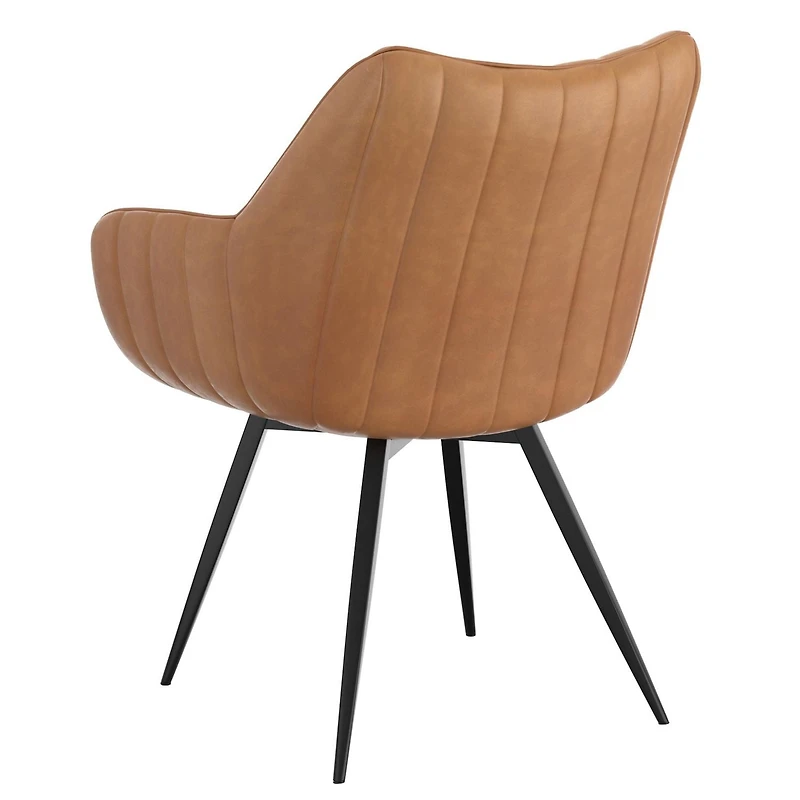 Modern Faux Leather & Metal Swivel Dining & Accent Chair, Set of 2 - Camel & Black