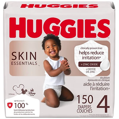 Couches pour bébé Huggies Skin Essentials, taille 4 (22 à 27 lb), 150 couches
