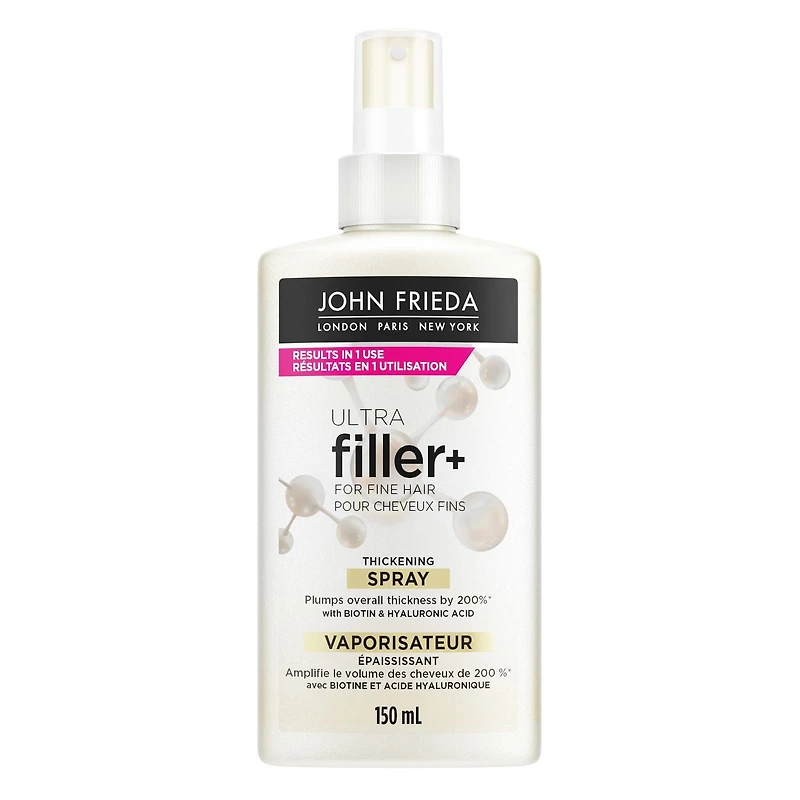 John Frieda Ultra Filler+ Vaporisateur Épaississant pour les cheveux fins, avec biotine et d’acide hyaluronique, protège contre la chaleur, 250 mL 250 mL