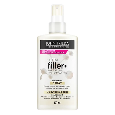 John Frieda Ultra Filler+ Vaporisateur Épaississant pour les cheveux fins, avec biotine et d’acide hyaluronique, protège contre la chaleur, 250 mL 250 mL