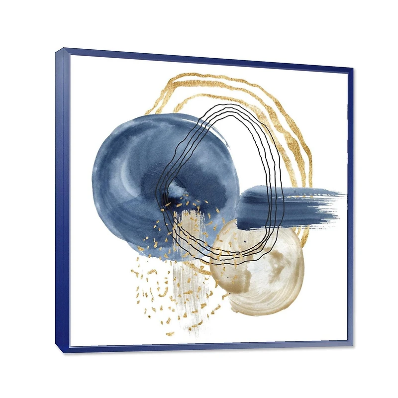 Designart Abstract Dark Blue Gold & Black Underwater Life FLOAT FRAME WALL ART