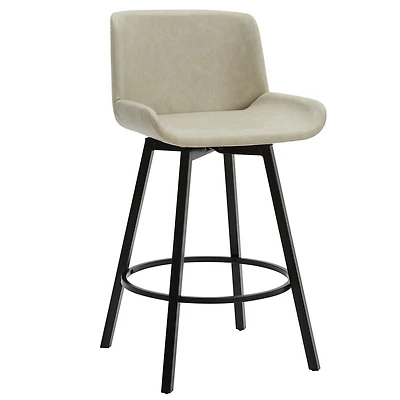 Modern Faux Leather and Metal 26" Counter Stool with Swivel, Set of 2 - Vintage Ivory and Black