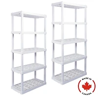 Hyper Tough Plastic Storage Shelf 5-Tier 73.80"Hx 17.75"D x 36"W 2-Pack White-750 lbs Total Capacity