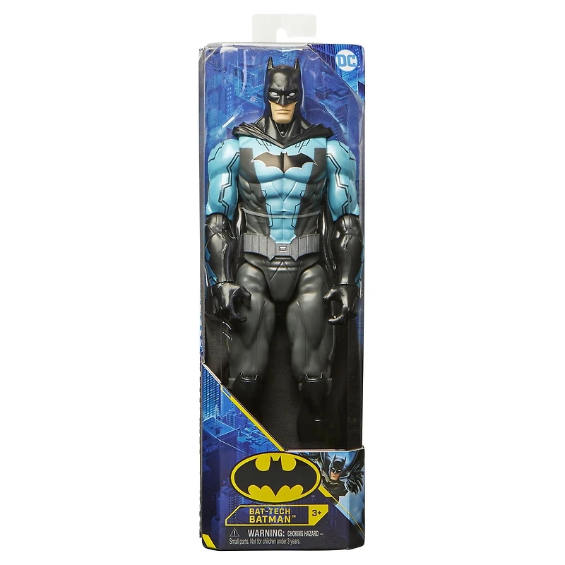 Batman, Figurine articulée Bat-Tech Batman de 30 cm (costume noir/bleu), Jouets pour garçons et filles à partir de 3 ans