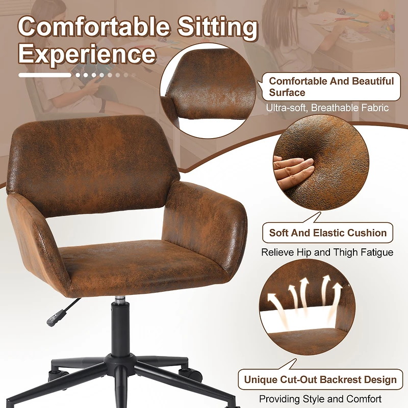 Homy Casa 1-Piece 29.9"-33.9" Adjustable Swivel Office Chair, Brown Faux Suede Desk Chair for Home Office