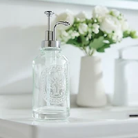 Improved Pumphead – Hometrends Blue Medallion Glass Lotion Dispenser, Soap Dispenser, 1 Lotion Pump, Enhanced Oil Can Soap Pump for Smoother Dispensing in Kitchen, Bathroom, or Hotel, 1 Lotion Dispens, 1 lotion dispenser