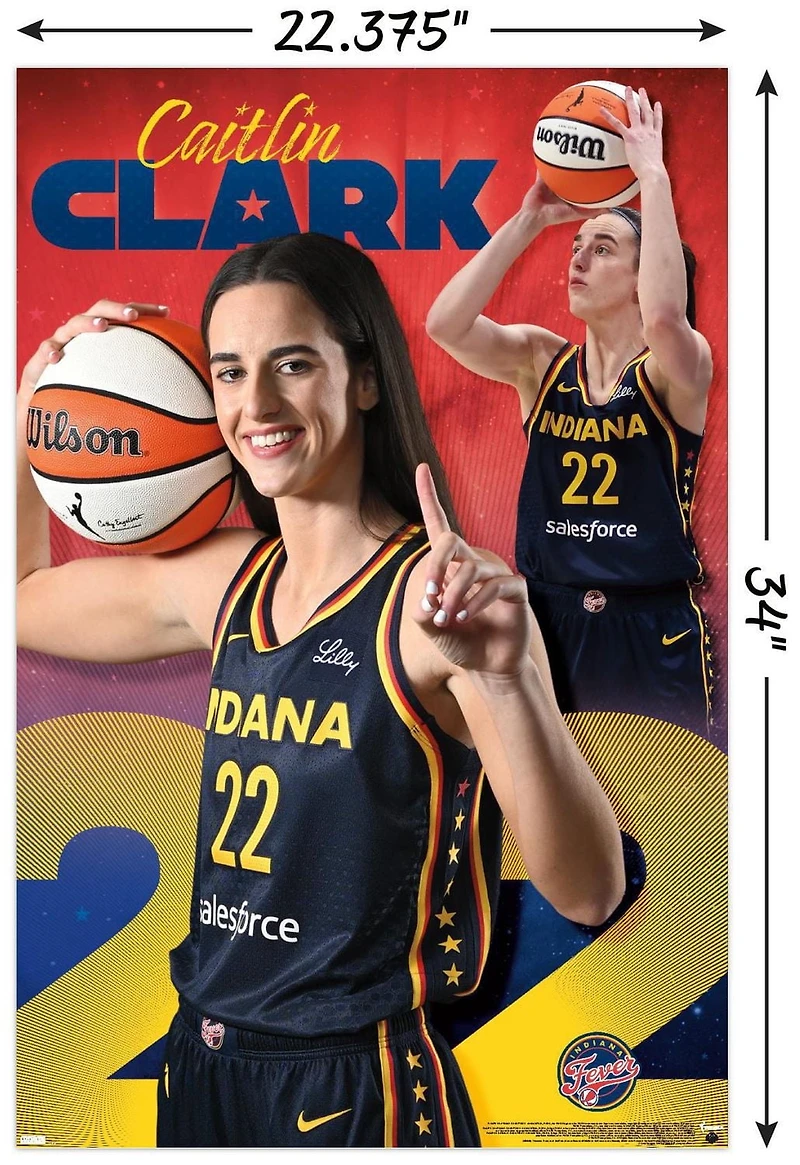 WNBA Indiana Fever - Caitlin Clark 24 Wall Poster, 14.725" x 22.375" Framed