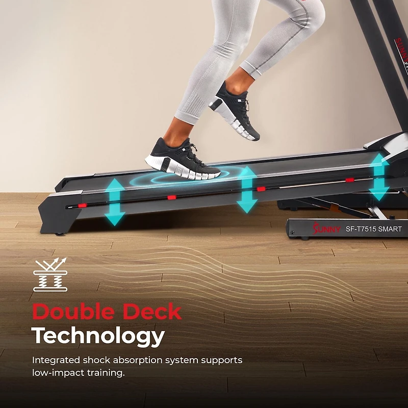 Sunny Health & Fitness Tapis Roulant Intelligent Premium avec Inclinaison Automatique, Boutons de Vitesse Dédiés, Technologie Double Plateforme, Affichage de Performance Numérique, Calculateur de l'IM