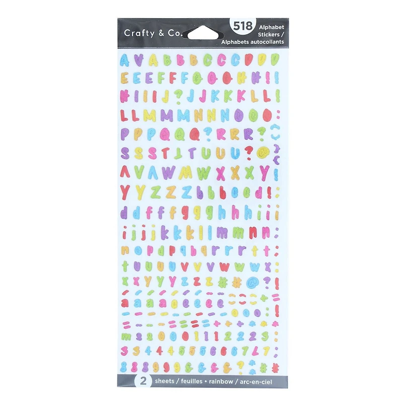 CRAFTY & CO. Alphabet Stickers Black, 518 pcs, 2 Sheets, ALPHA STKR 518PC COL