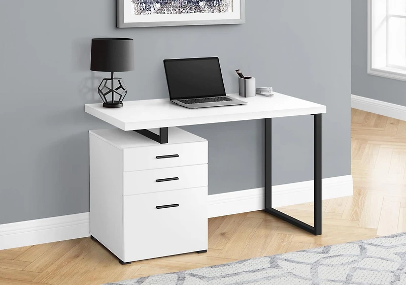 Monarch Specialties Bureau, Bureau À Domicile, Ordinateur Portable, Configuration Gauche, Droite, Tiroirs De Rangement, 48"l, Travail, Métal, Stratifié, Blanc, Noir, Contemporain, Moderne