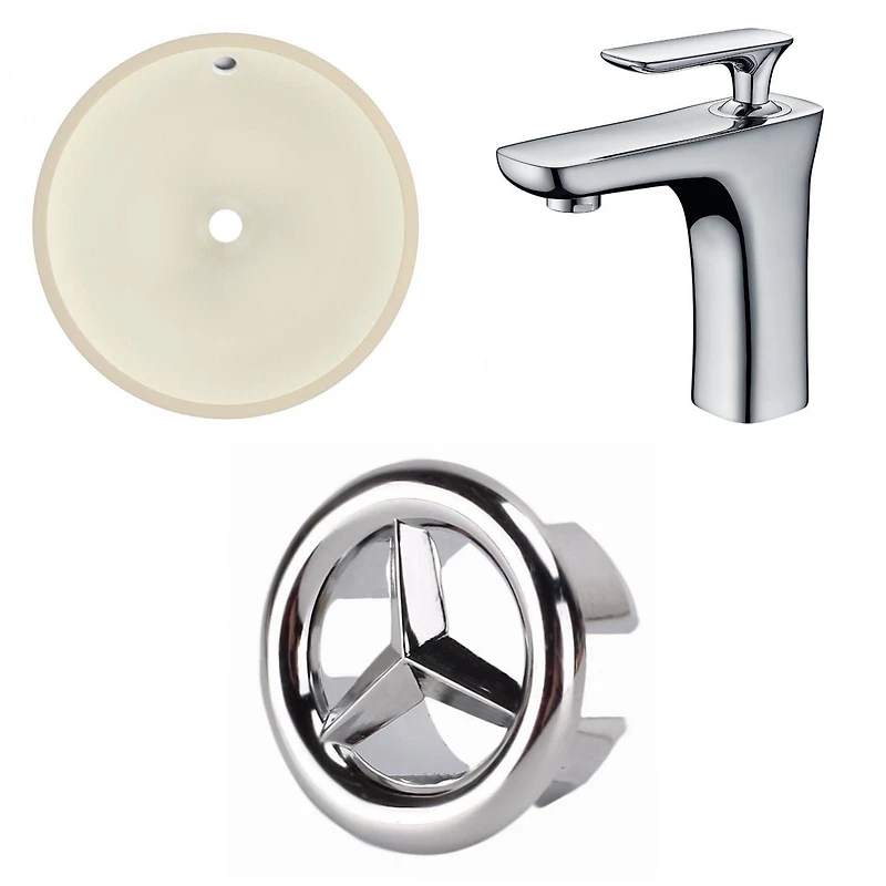 American Imaginations 16-in. W Round Bathroom Undermount Sink Set In Biscuit - Chrome Hardware AI-26770